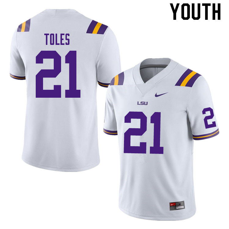 Youth #21 Jordan Toles LSU Tigers College Football Jerseys Sale-White
